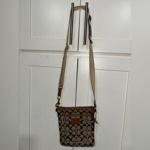 Coach Tan and Brown Signature Crossbody Bag